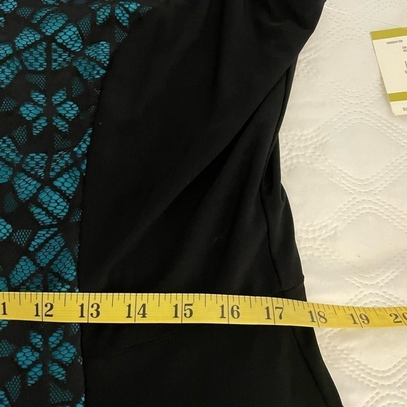 New with Tags Anne Klein Black Stretchy Sleeveless Floral Turquoise Dress Sz 14 - Picture 9 of 11